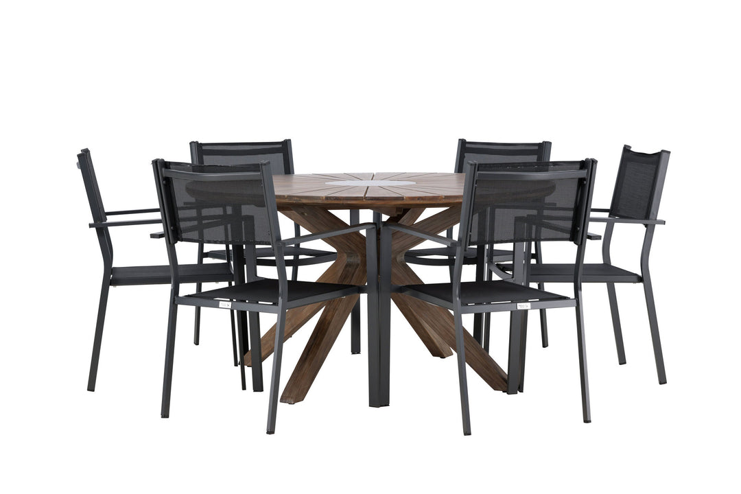 Venture Home Rosario Dining Table- Teak Ø140 +Copacabana Stacking Chair - Black/Black - Ersätter 4131-408 _6