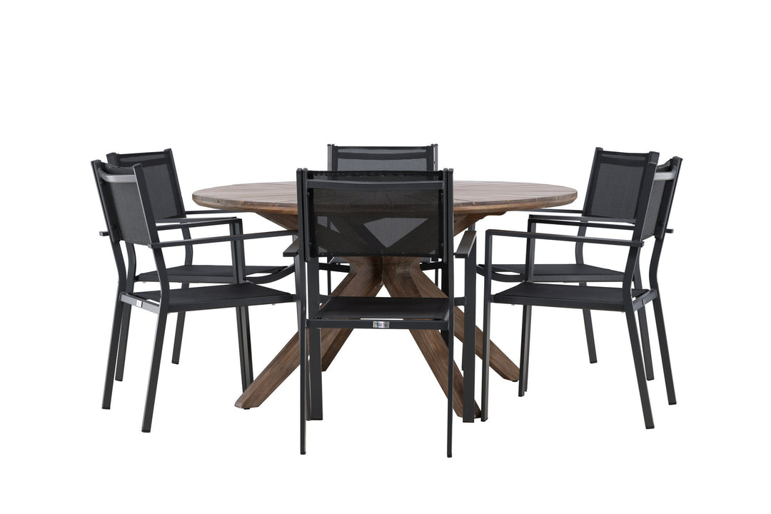 Venture Home Rosario Dining Table- Teak Ø140 +Copacabana Stacking Chair - Black/Black - Ersätter 4131-408 _6