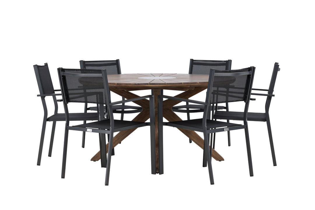 Venture Home Rosario Dining Table- Teak Ø140 +Copacabana Stacking Chair - Black/Black - Ersätter 4131-408 _6
