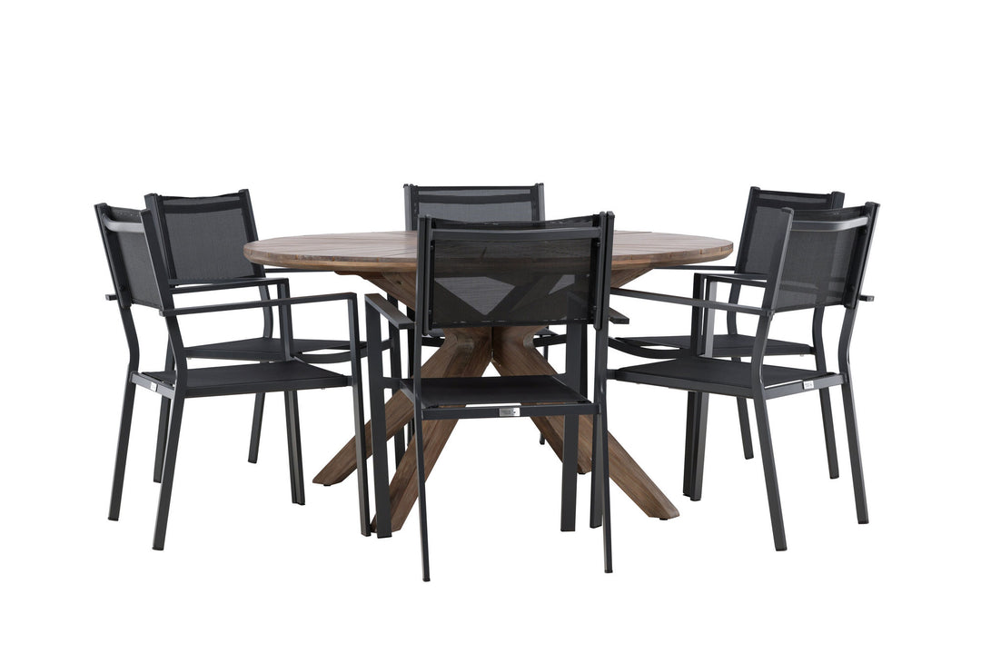 Venture Home Rosario Dining Table- Teak Ø140 +Copacabana Stacking Chair - Black/Black - Ersätter 4131-408 _6