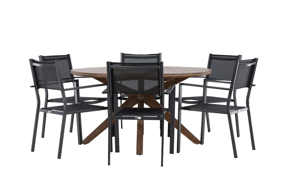 Venture Home Rosario Dining Table- Teak Ø140 +Copacabana Stacking Chair - Black/Black - Ersätter 4131-408 _6