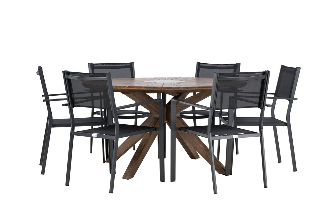 Venture Home Rosario Dining Table- Teak Ø140 +Copacabana Stacking Chair - Black/Black - Ersätter 4131-408 _6