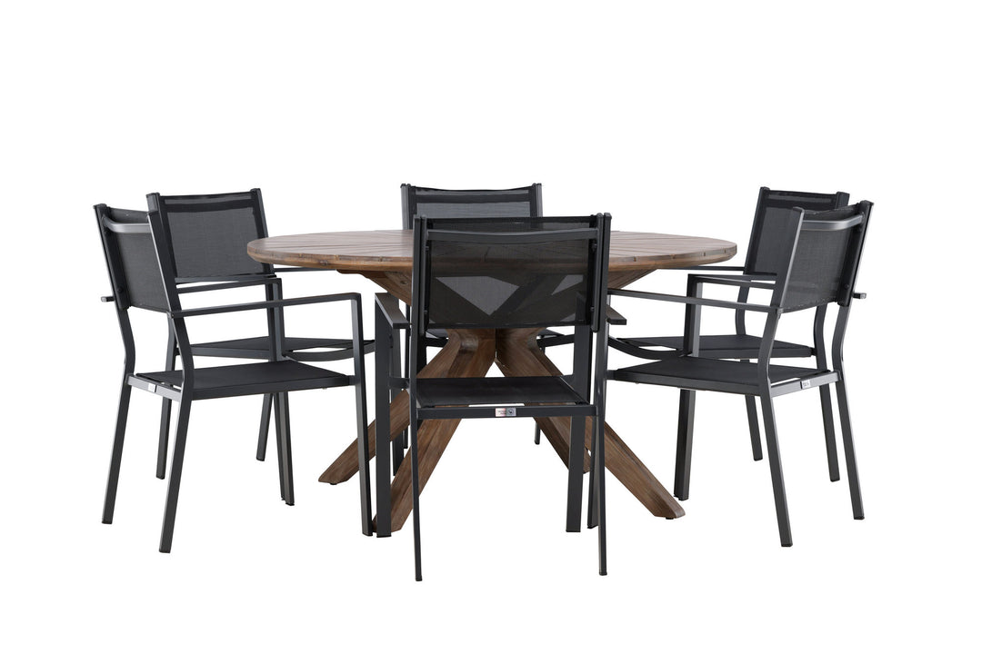 Venture Home Rosario Dining Table- Teak Ø140 +Copacabana Stacking Chair - Black/Black - Ersätter 4131-408 _6