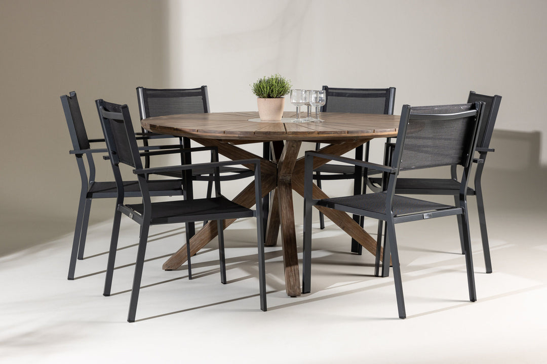 Venture Home Rosario Dining Table- Teak Ø140 +Copacabana Stacking Chair - Black/Black - Ersätter 4131-408 _6