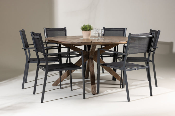 Venture Home Rosario Dining Table- Teak Ø140 +Copacabana Stacking Chair - Black/Black - Ersätter 4131-408 _6