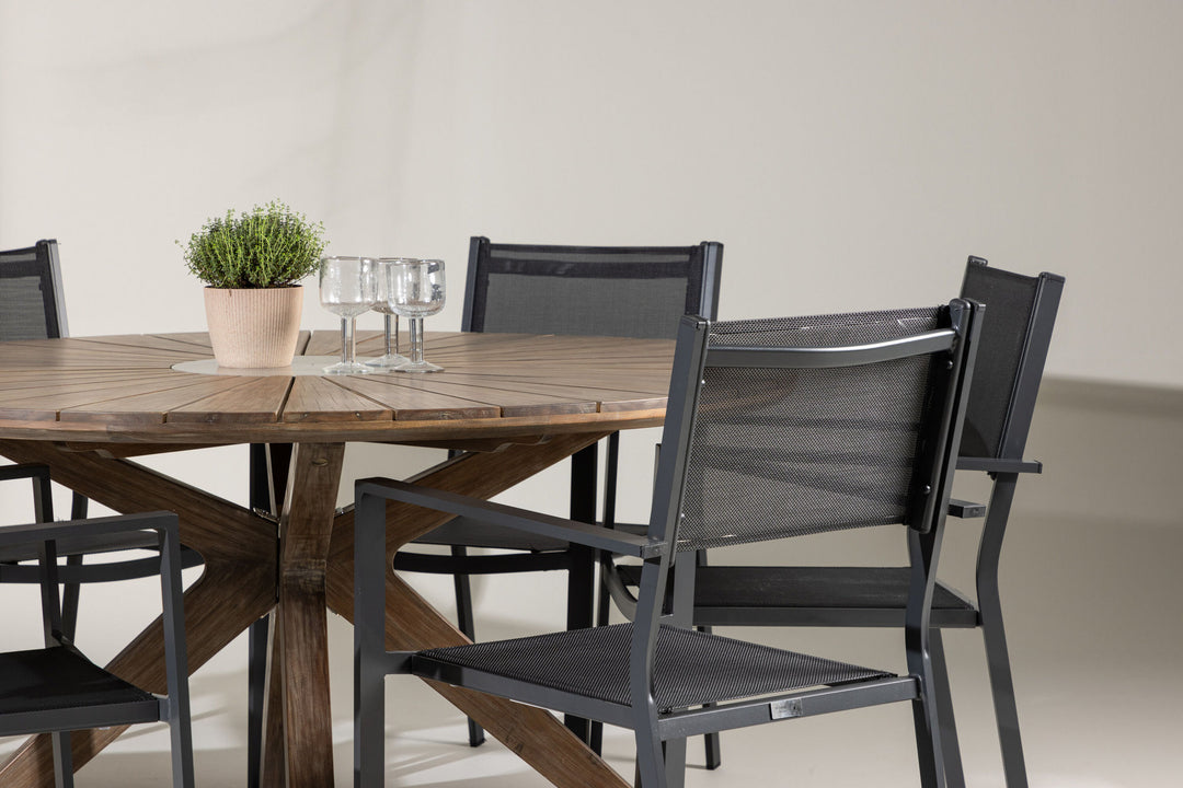 Venture Home Rosario Dining Table- Teak Ø140 +Copacabana Stacking Chair - Black/Black - Ersätter 4131-408 _6