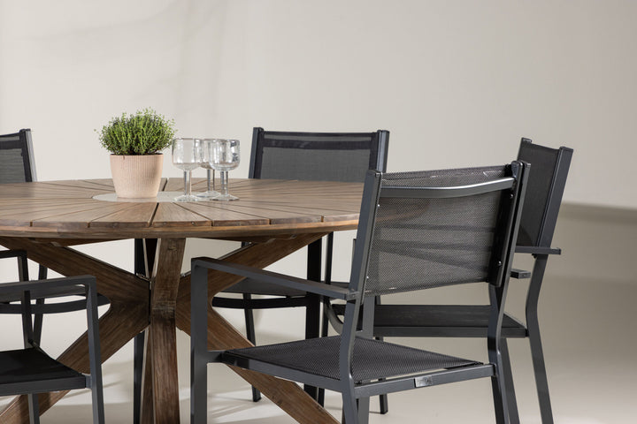 Venture Home Rosario Dining Table- Teak Ø140 +Copacabana Stacking Chair - Black/Black - Ersätter 4131-408 _6