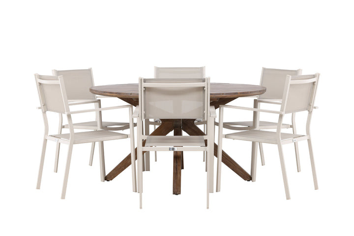 Venture Home Rosario Dining Table- Teak Ø140 +Copacabana Stacking Chair - Beige/Beige _6