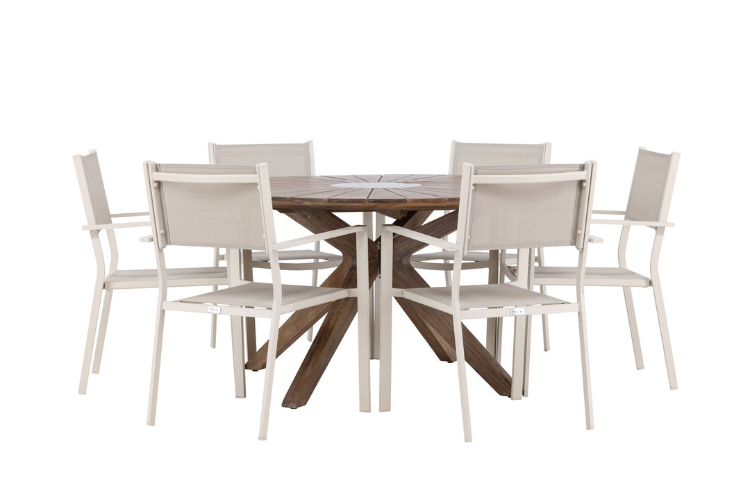 Venture Home Rosario Dining Table- Teak Ø140 +Copacabana Stacking Chair - Beige/Beige _6