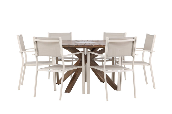 Venture Home Rosario Dining Table- Teak Ø140 +Copacabana Stacking Chair - Beige/Beige _6