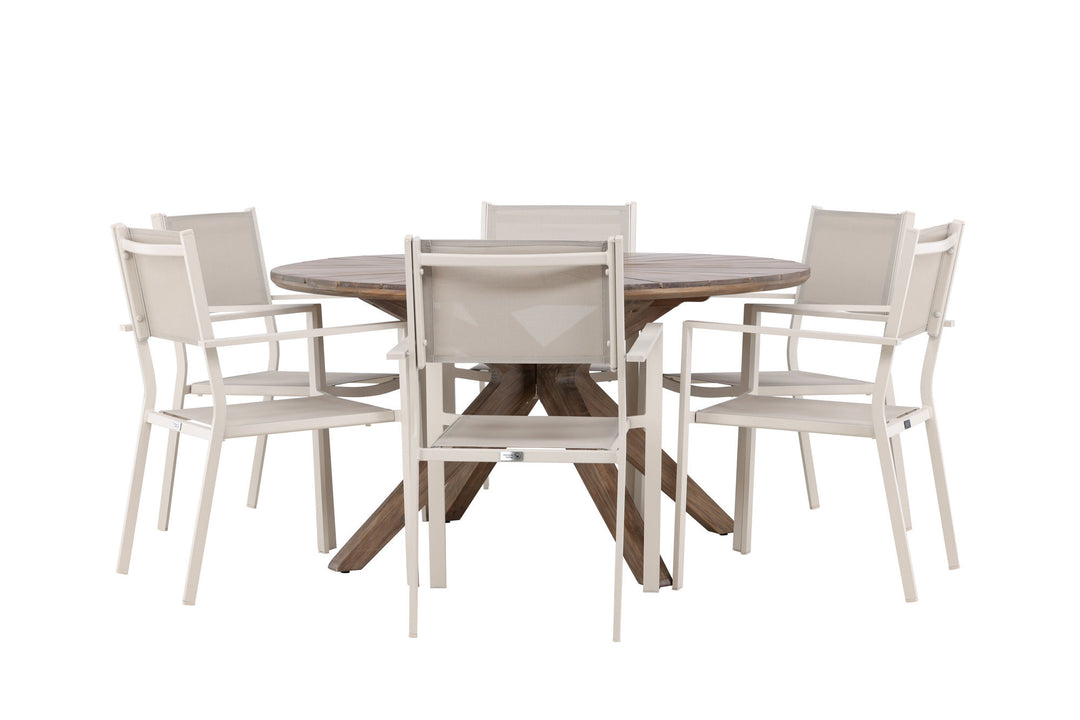 Venture Home Rosario Dining Table- Teak Ø140 +Copacabana Stacking Chair - Beige/Beige _6