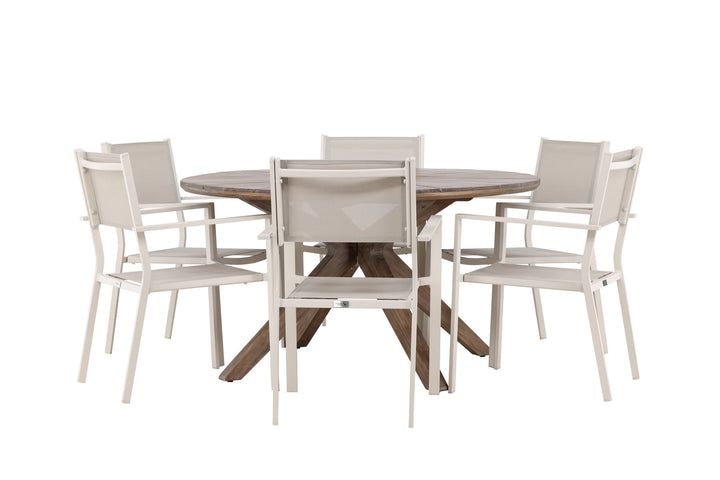 Venture Home Rosario Dining Table- Teak Ø140 +Copacabana Stacking Chair - Beige/Beige _6