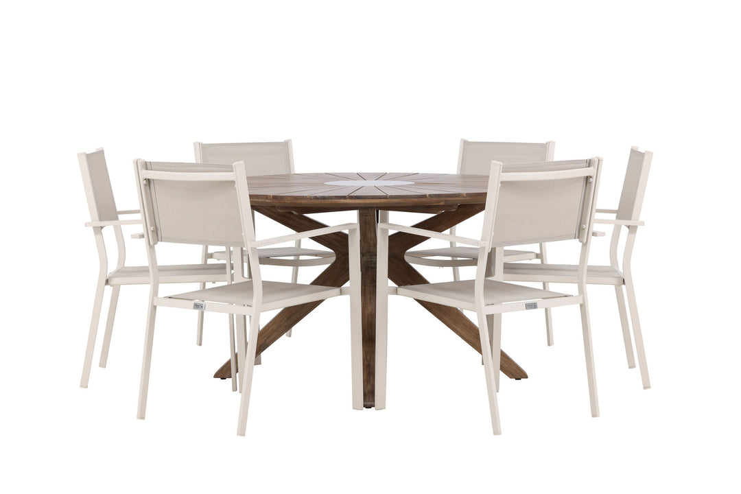 Venture Home Rosario Dining Table- Teak Ø140 +Copacabana Stacking Chair - Beige/Beige _6