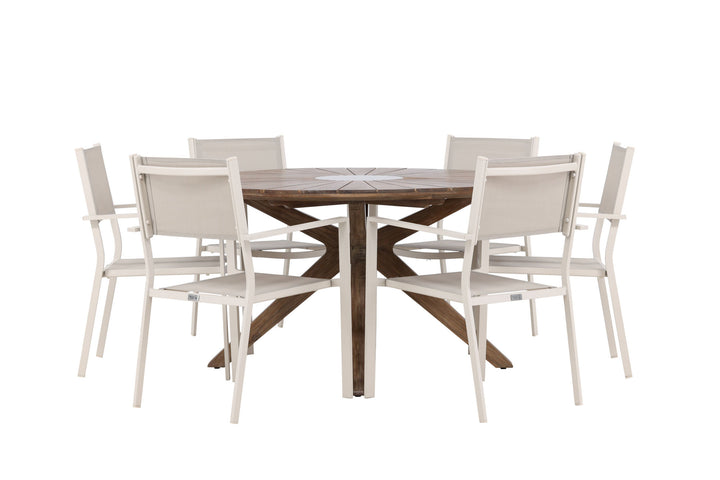 Venture Home Rosario Dining Table- Teak Ø140 +Copacabana Stacking Chair - Beige/Beige _6