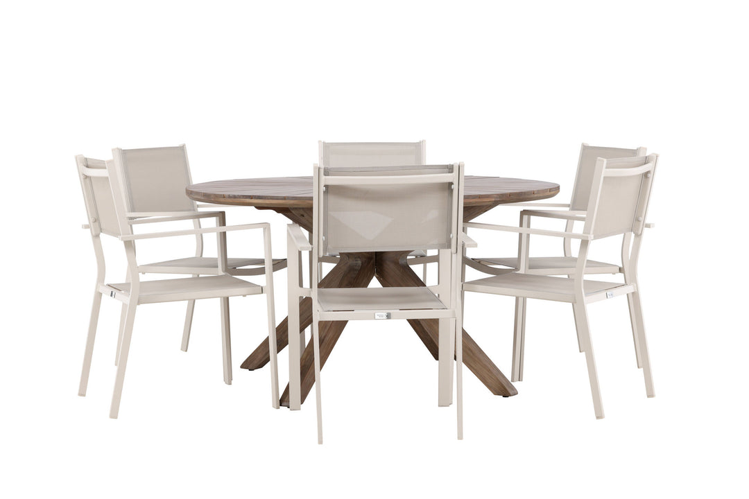 Venture Home Rosario Dining Table- Teak Ø140 +Copacabana Stacking Chair - Beige/Beige _6
