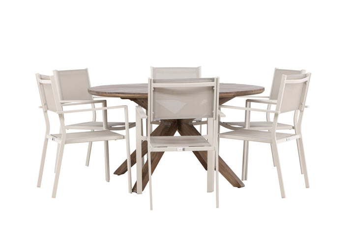 Venture Home Rosario Dining Table- Teak Ø140 +Copacabana Stacking Chair - Beige/Beige _6