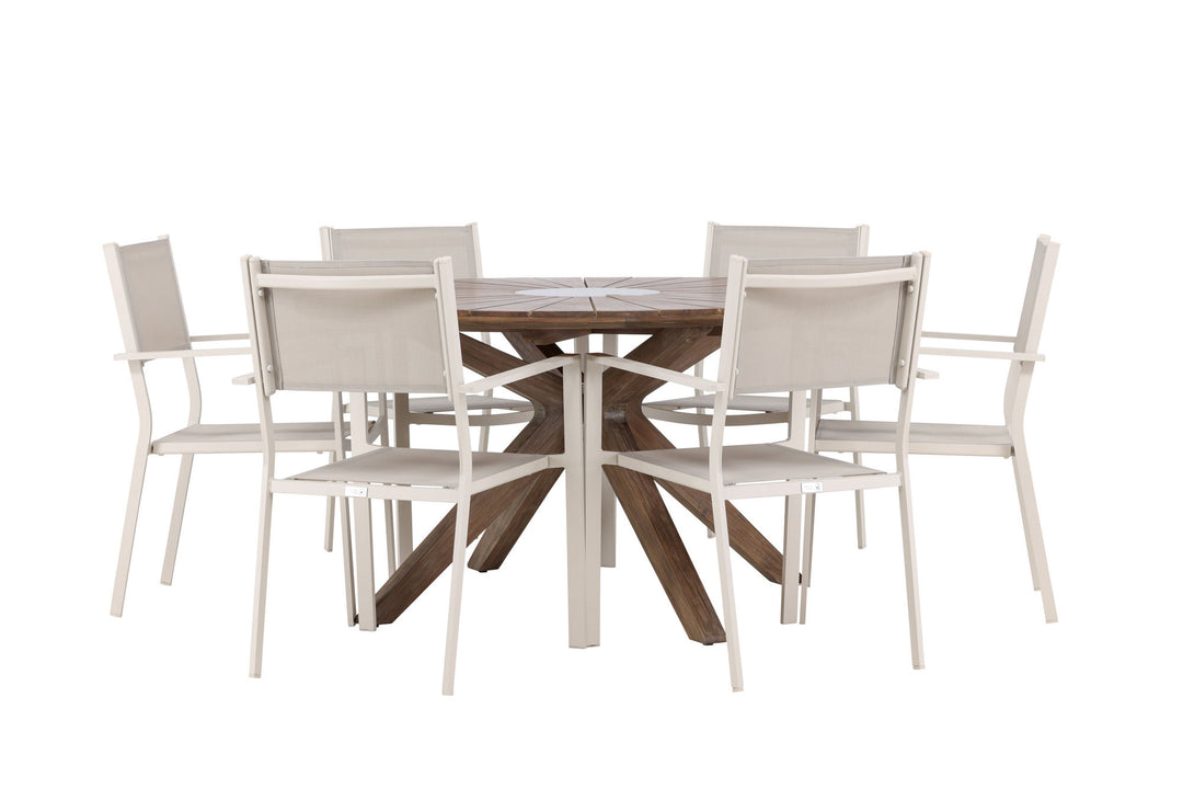 Venture Home Rosario Dining Table- Teak Ø140 +Copacabana Stacking Chair - Beige/Beige _6