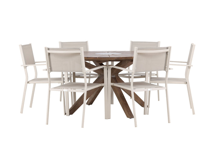 Venture Home Rosario Dining Table- Teak Ø140 +Copacabana Stacking Chair - Beige/Beige _6