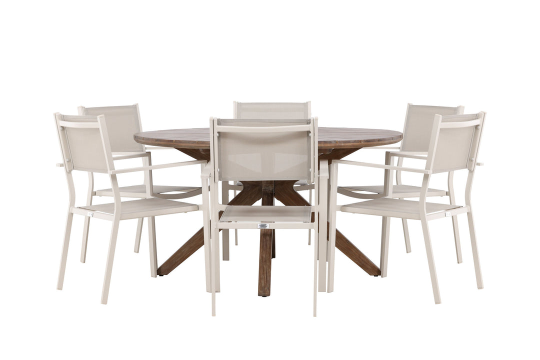 Venture Home Rosario Dining Table- Teak Ø140 +Copacabana Stacking Chair - Beige/Beige _6