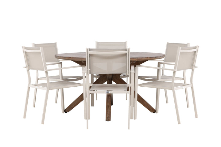 Venture Home Rosario Dining Table- Teak Ø140 +Copacabana Stacking Chair - Beige/Beige _6