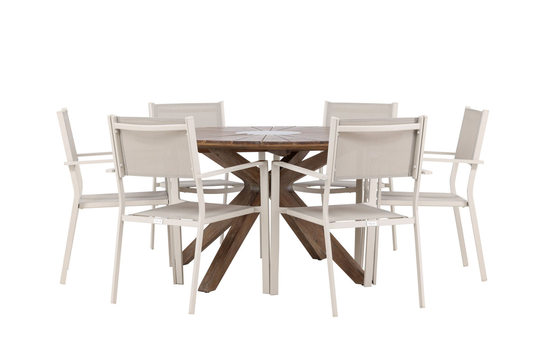 Venture Home Rosario Dining Table- Teak Ø140 +Copacabana Stacking Chair - Beige/Beige _6