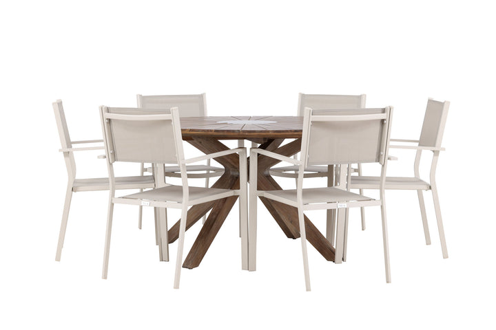 Venture Home Rosario Dining Table- Teak Ø140 +Copacabana Stacking Chair - Beige/Beige _6