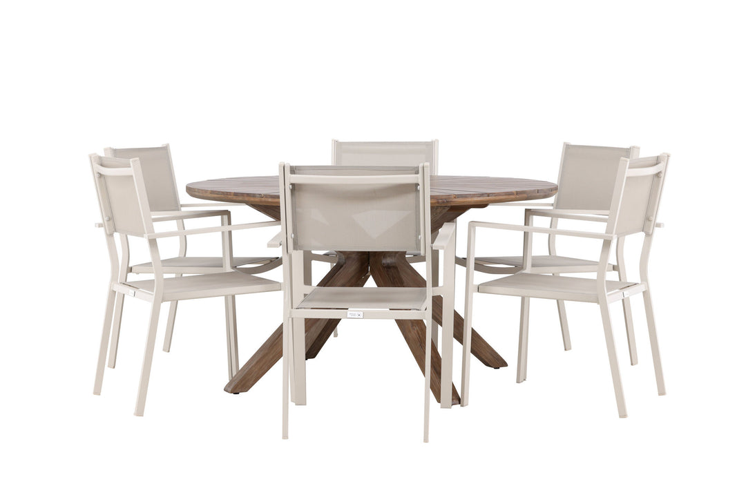 Venture Home Rosario Dining Table- Teak Ø140 +Copacabana Stacking Chair - Beige/Beige _6