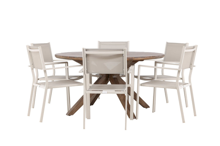 Venture Home Rosario Dining Table- Teak Ø140 +Copacabana Stacking Chair - Beige/Beige _6