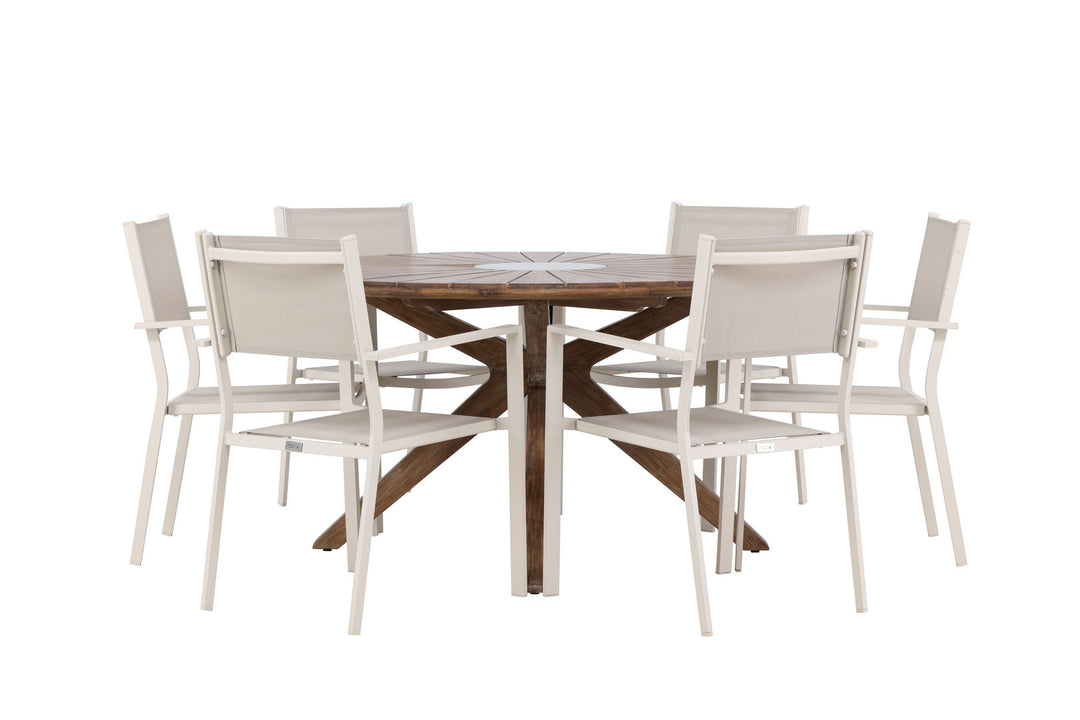 Venture Home Rosario Dining Table- Teak Ø140 +Copacabana Stacking Chair - Beige/Beige _6