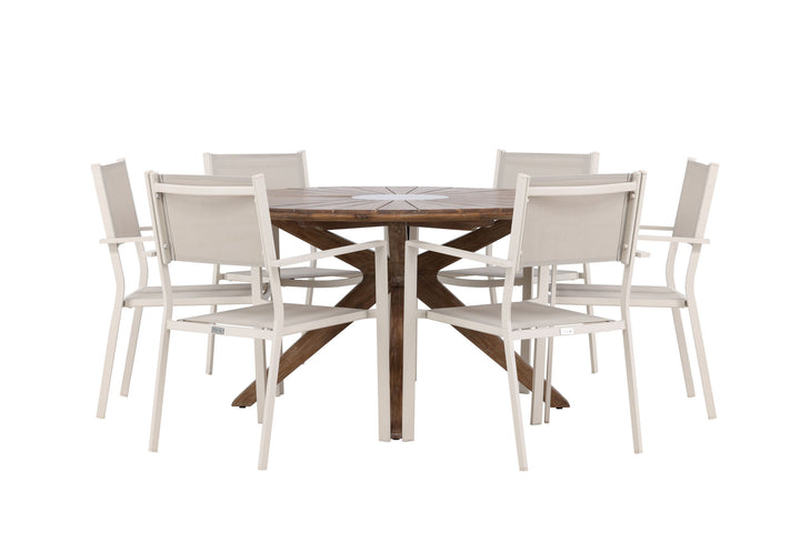 Venture Home Rosario Dining Table- Teak Ø140 +Copacabana Stacking Chair - Beige/Beige _6