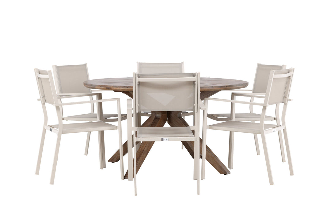 Venture Home Rosario Dining Table- Teak Ø140 +Copacabana Stacking Chair - Beige/Beige _6