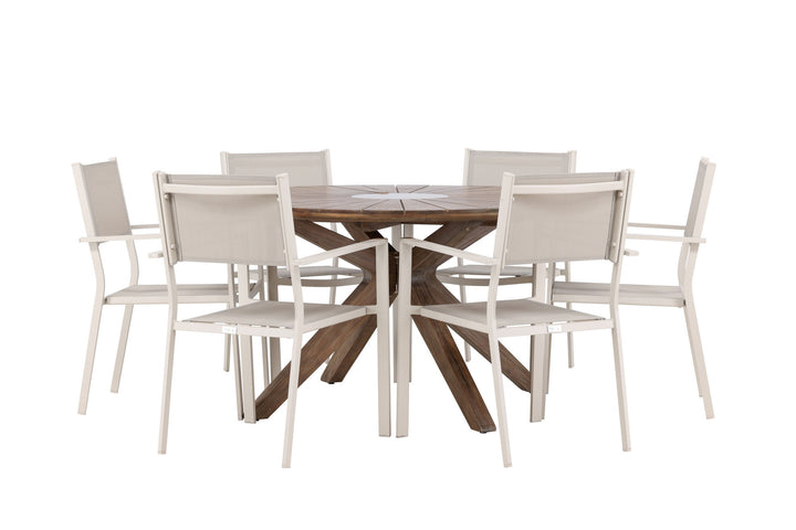Venture Home Rosario Dining Table- Teak Ø140 +Copacabana Stacking Chair - Beige/Beige _6