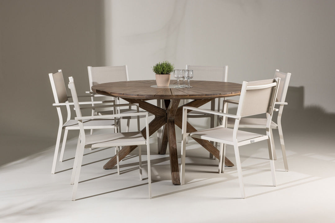 Venture Home Rosario Dining Table- Teak Ø140 +Copacabana Stacking Chair - Beige/Beige _6
