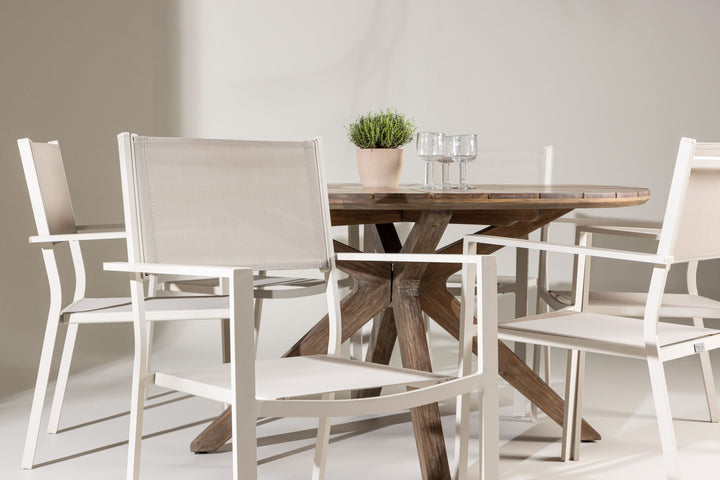 Venture Home Rosario Dining Table- Teak Ø140 +Copacabana Stacking Chair - Beige/Beige _6