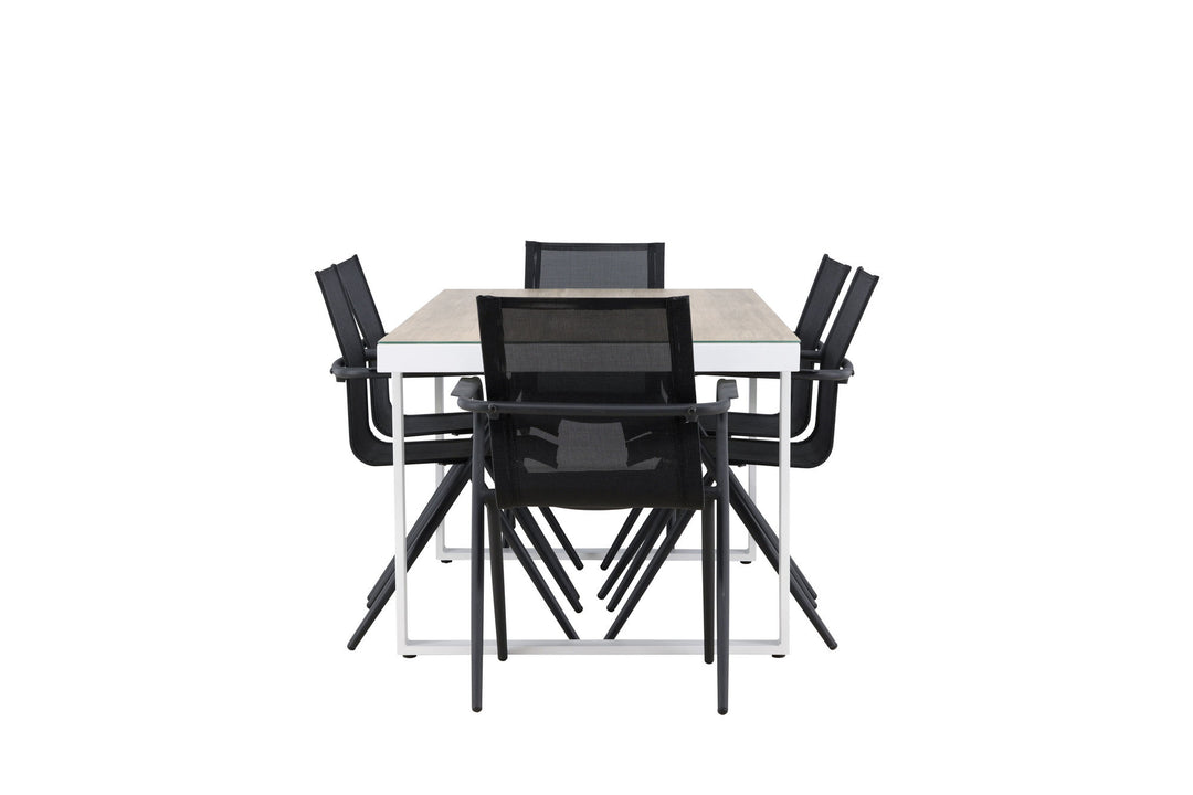 Venture Home Merlo Dining Table - White/Whitewash +Alina Dining Chair - Black Alu / Black Textilene _6
