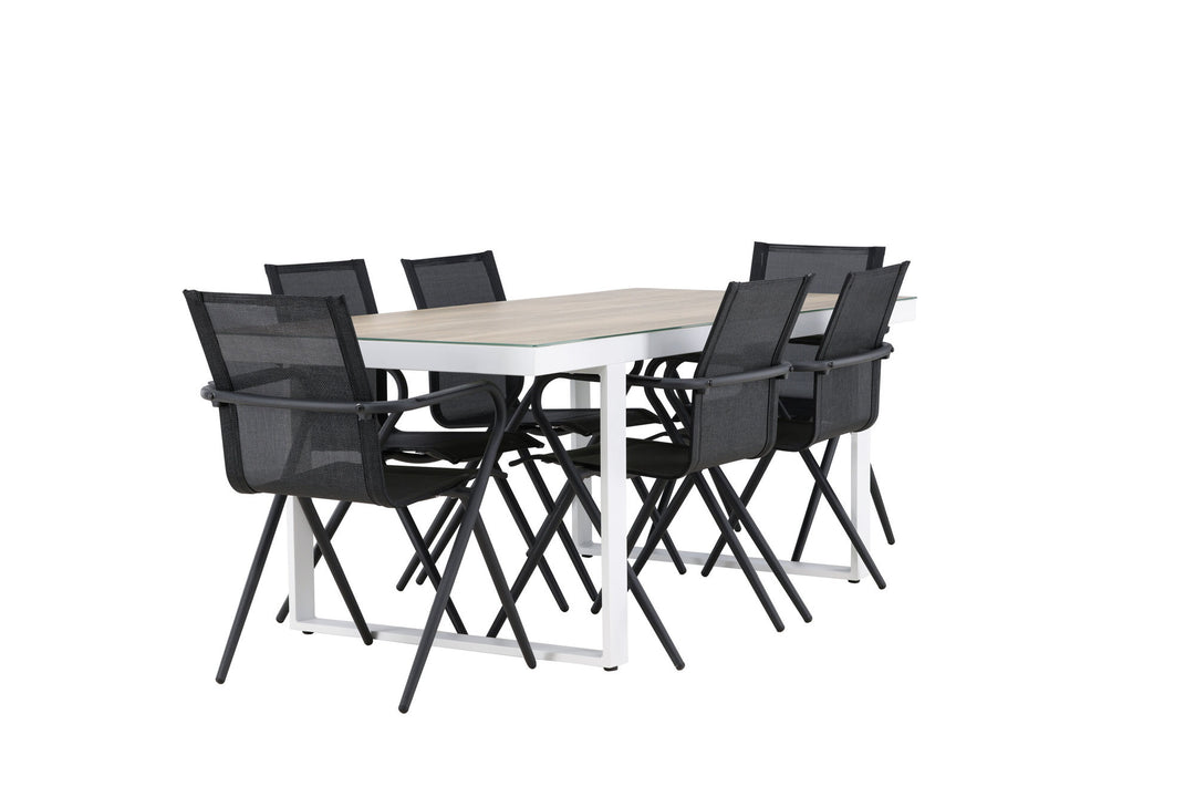 Venture Home Merlo Dining Table - White/Whitewash +Alina Dining Chair - Black Alu / Black Textilene _6
