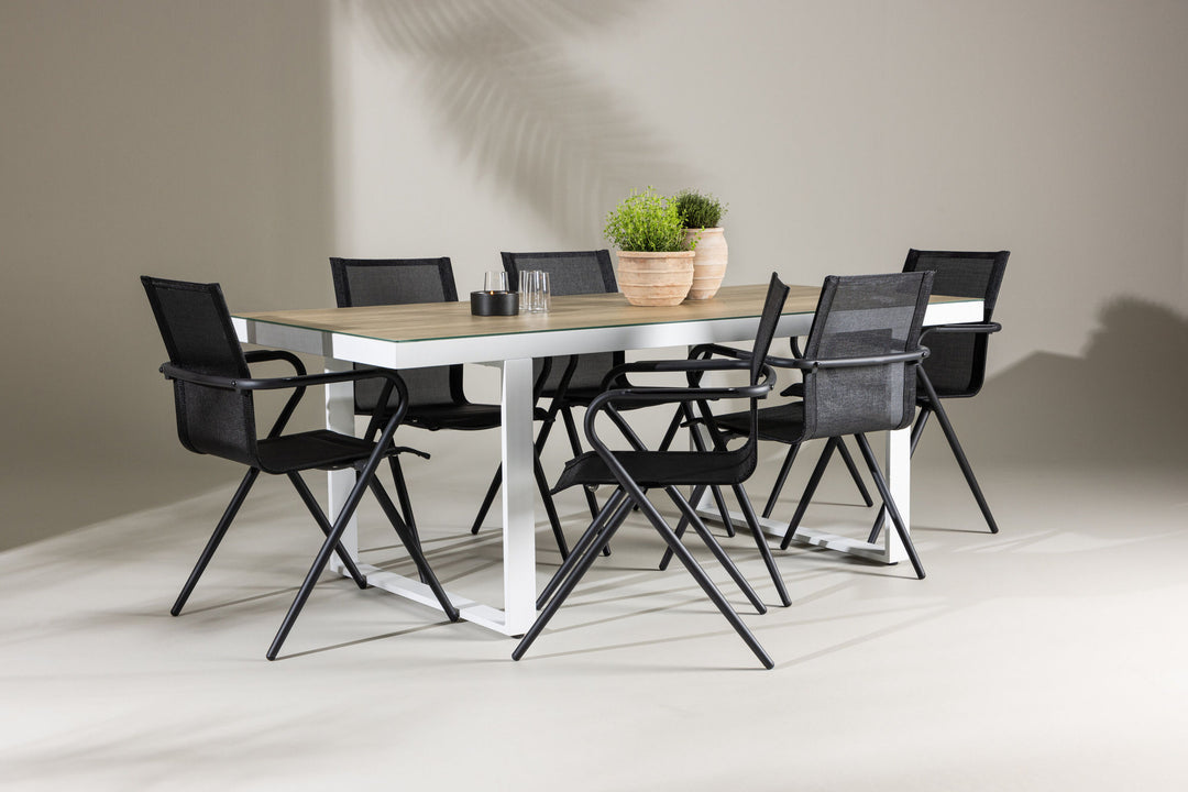 Venture Home Merlo Dining Table - White/Whitewash +Alina Dining Chair - Black Alu / Black Textilene _6