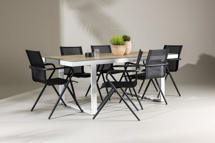Venture Home Merlo Dining Table - White/Whitewash +Alina Dining Chair - Black Alu / Black Textilene _6