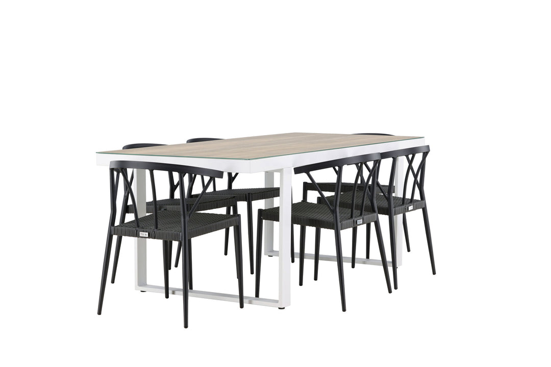 Venture Home Merlo Dining Table - White/Whitewash +Stina - Dining Chair- Black - Alu/wicker - NEED Higher Seat hegiht! _6