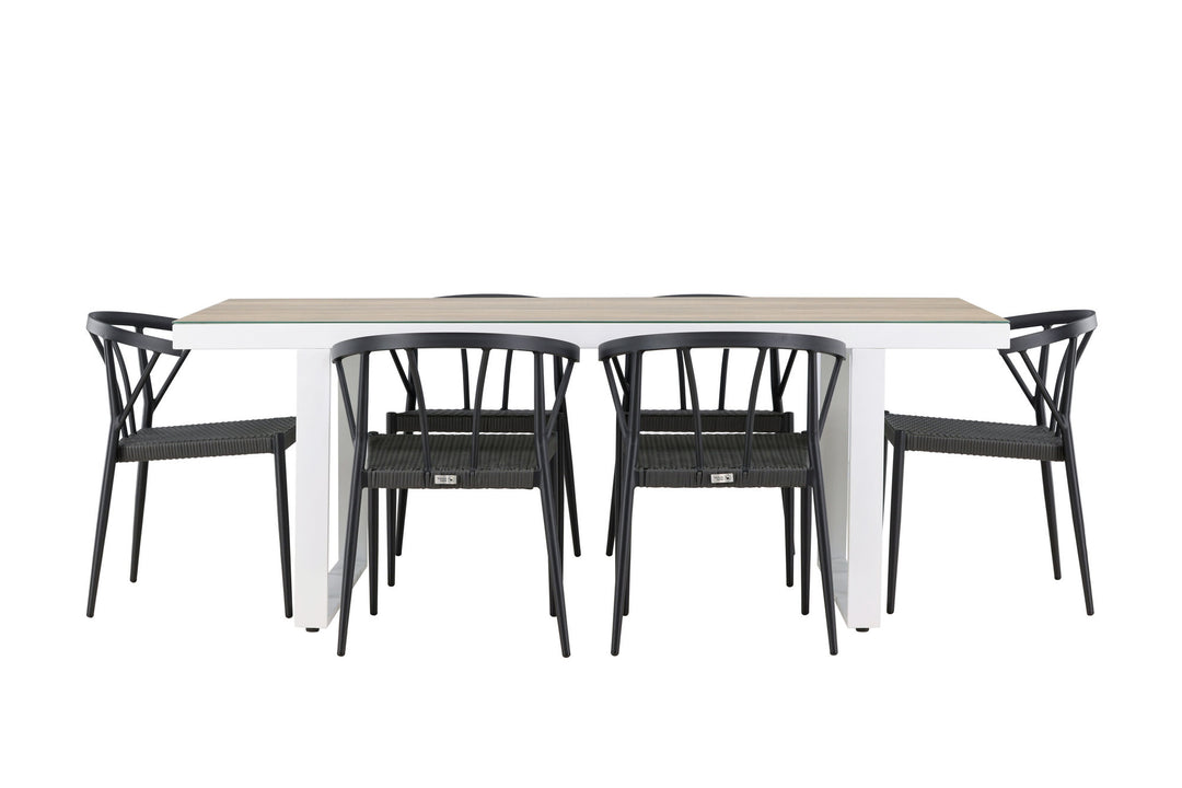 Venture Home Merlo Dining Table - White/Whitewash +Stina - Dining Chair- Black - Alu/wicker - NEED Higher Seat hegiht! _6