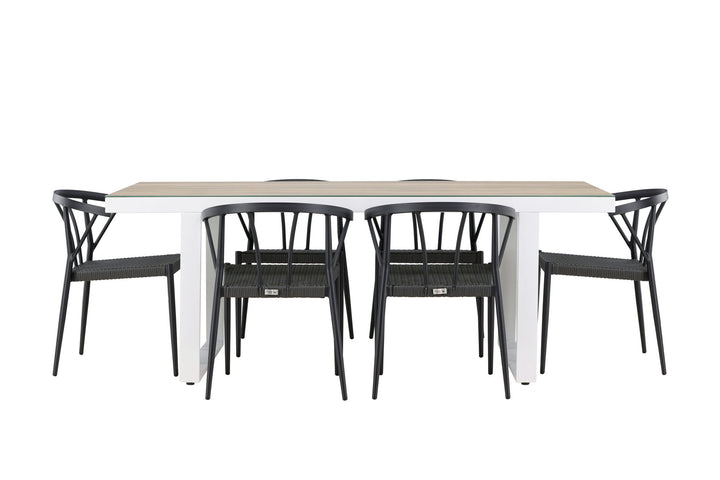 Venture Home Merlo Dining Table - White/Whitewash +Stina - Dining Chair- Black - Alu/wicker - NEED Higher Seat hegiht! _6