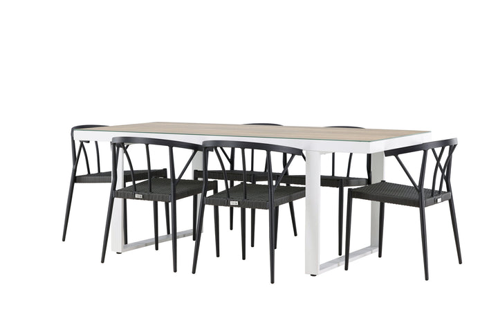 Venture Home Merlo Dining Table - White/Whitewash +Stina - Dining Chair- Black - Alu/wicker - NEED Higher Seat hegiht! _6