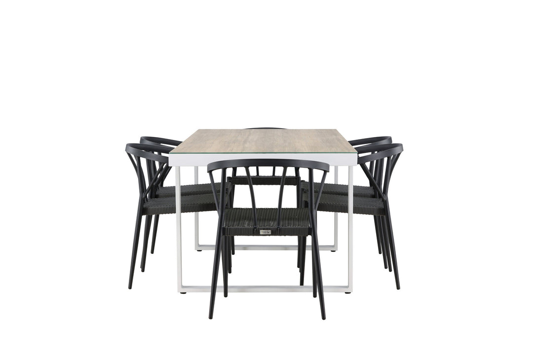 Venture Home Merlo Dining Table - White/Whitewash +Stina - Dining Chair- Black - Alu/wicker - NEED Higher Seat hegiht! _6