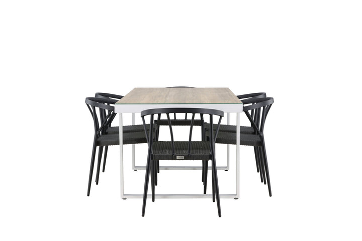 Venture Home Merlo Dining Table - White/Whitewash +Stina - Dining Chair- Black - Alu/wicker - NEED Higher Seat hegiht! _6