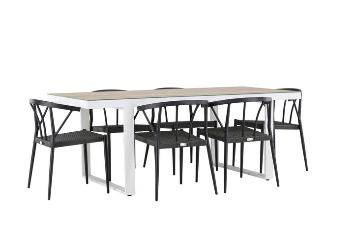 Venture Home Merlo Dining Table - White/Whitewash +Stina - Dining Chair- Black - Alu/wicker - NEED Higher Seat hegiht! _6