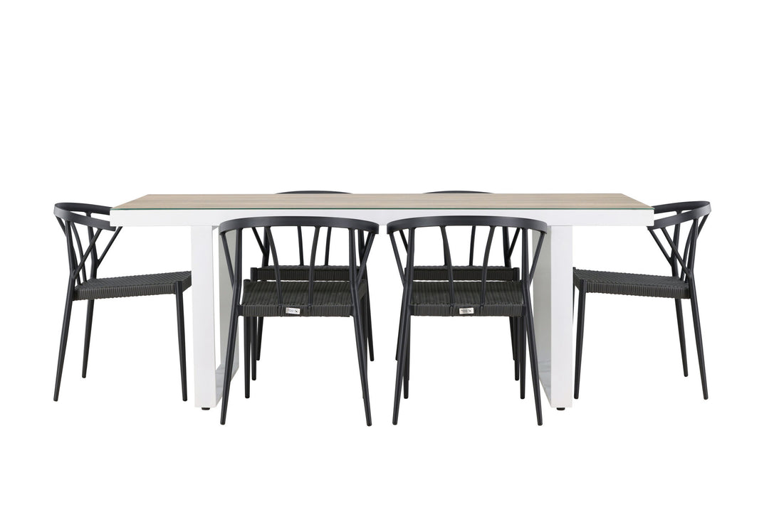 Venture Home Merlo Dining Table - White/Whitewash +Stina - Dining Chair- Black - Alu/wicker - NEED Higher Seat hegiht! _6