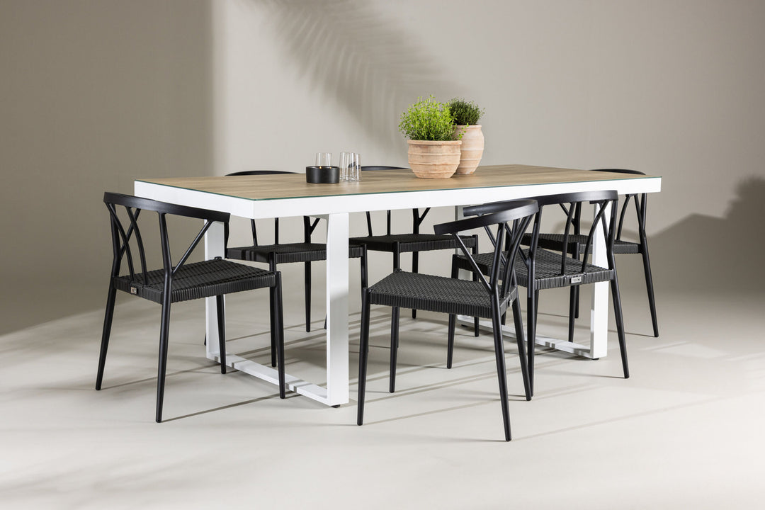 Venture Home Merlo Dining Table - White/Whitewash +Stina - Dining Chair- Black - Alu/wicker - NEED Higher Seat hegiht! _6