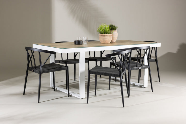 Venture Home Merlo Dining Table - White/Whitewash +Stina - Dining Chair- Black - Alu/wicker - NEED Higher Seat hegiht! _6