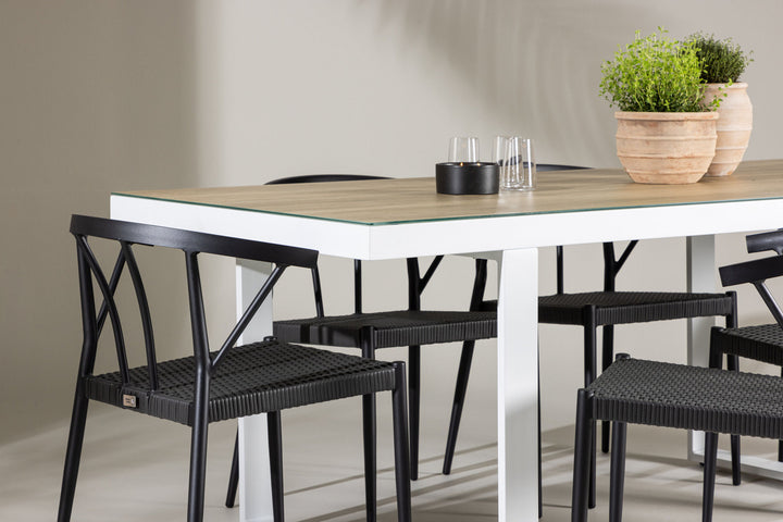 Venture Home Merlo Dining Table - White/Whitewash +Stina - Dining Chair- Black - Alu/wicker - NEED Higher Seat hegiht! _6