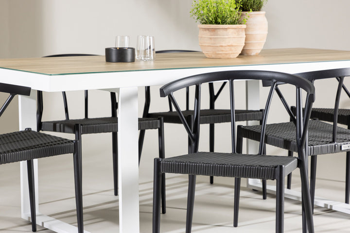 Venture Home Merlo Dining Table - White/Whitewash +Stina - Dining Chair- Black - Alu/wicker - NEED Higher Seat hegiht! _6